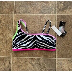 California Waves Zebra Print Asymmetric Bikini Top Size Small